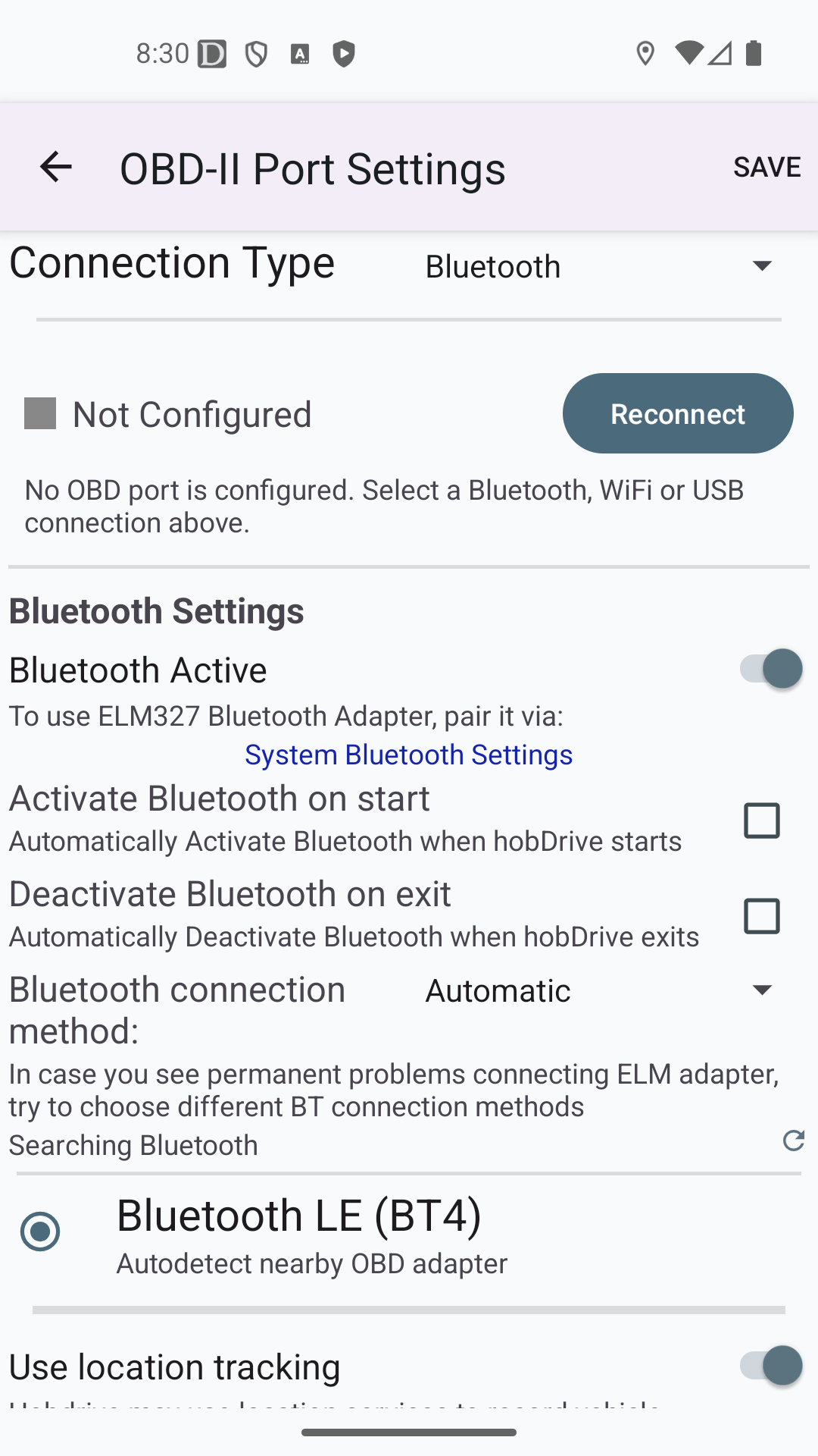Connection settings on Android