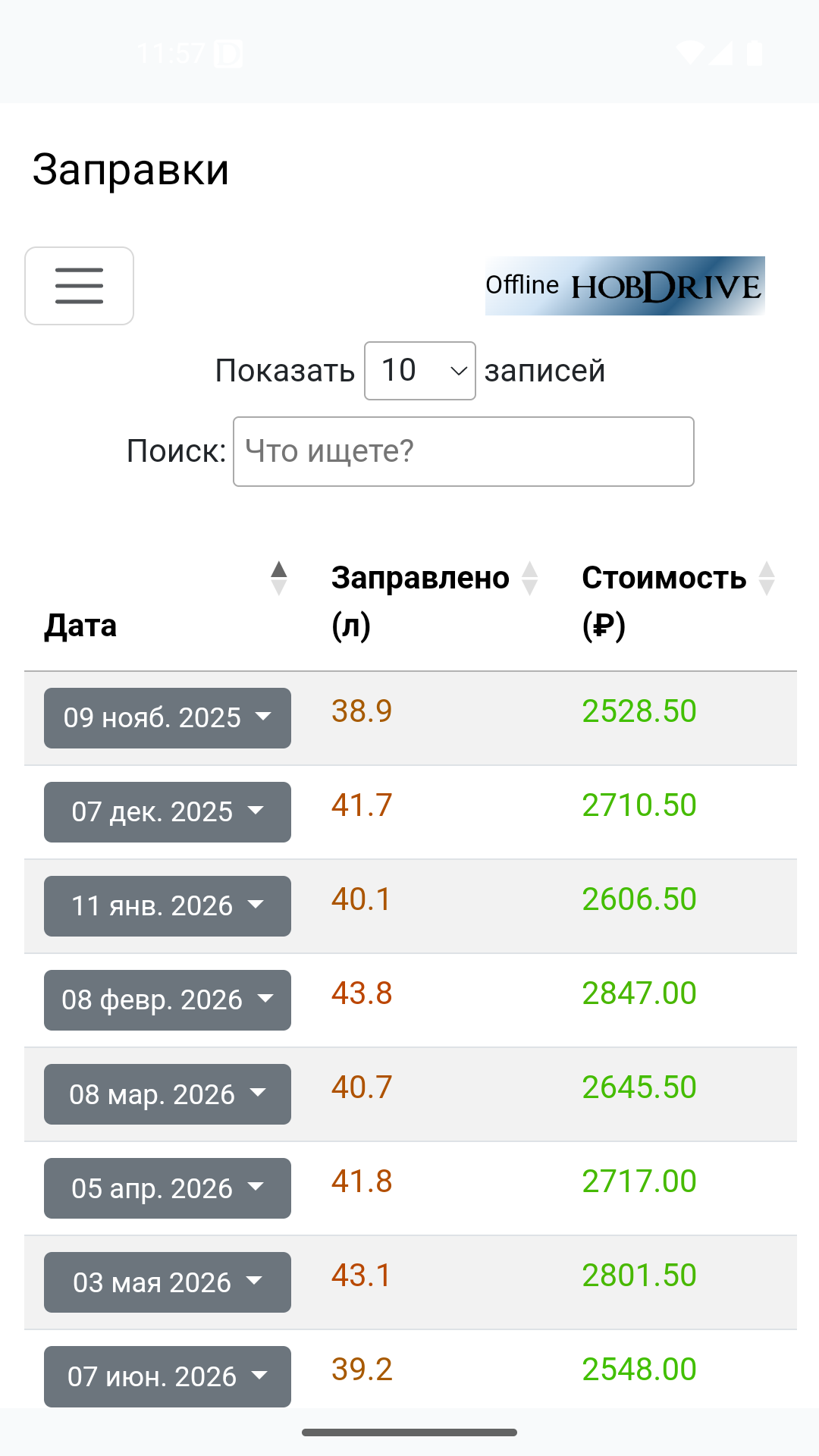 Список заправок на Android